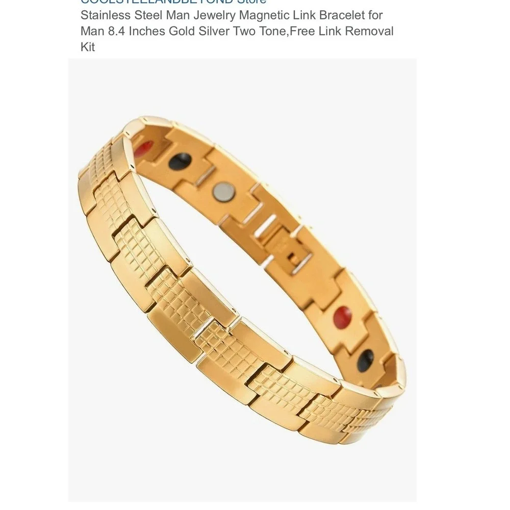 COOLSTEELANDBEYOND Mens Gold Stainless Steel Magnetic‎ Link Bracelet 8.4 Inch